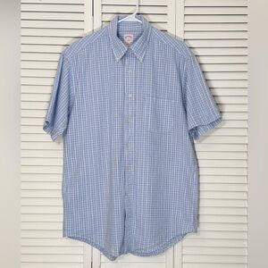 Brooks Brothers Shirt Mens Seersucker Short Sleeve Button Down Blue White Size M